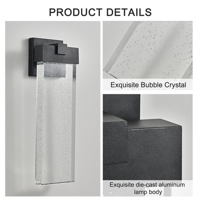 1-pack Modern Outdoor Wall Light Fixture, Weatherproof LED Wall Sconce with Bubble Crystal, Black Finish, Up and Down Lighting for Porch, Patio, and Garden