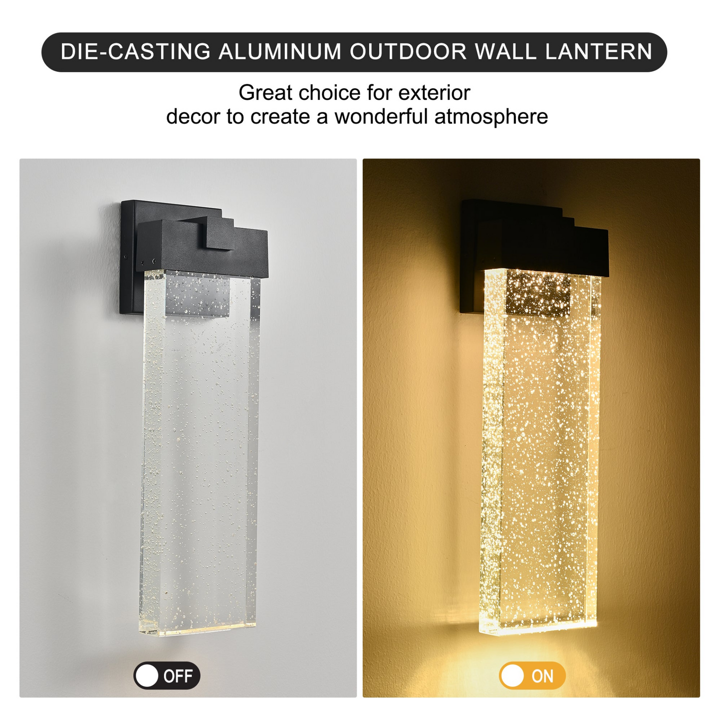 1-pack Modern Outdoor Wall Light Fixture, Weatherproof LED Wall Sconce with Bubble Crystal, Black Finish, Up and Down Lighting for Porch, Patio, and Garden