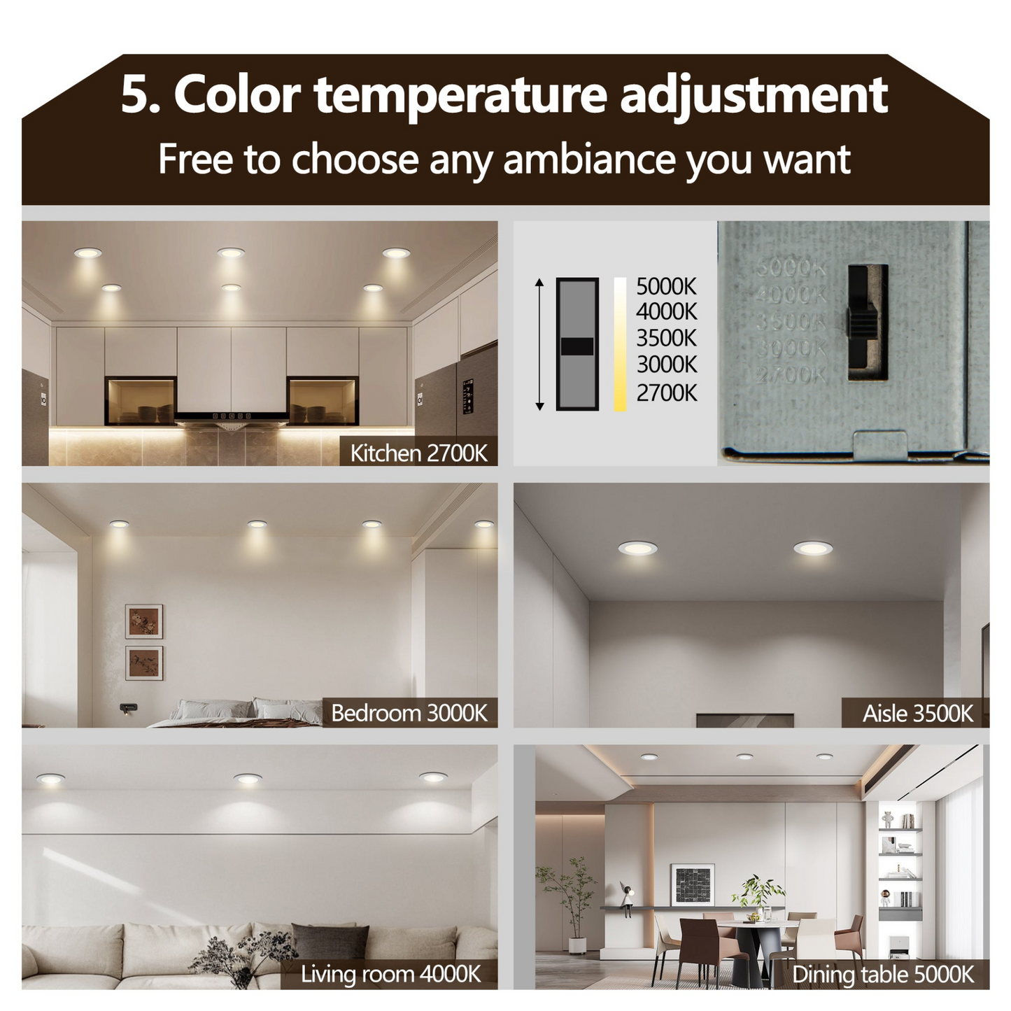 12-Pack 4.7 Inch Ultra-Thin LED Recessed Ceiling Light with Junction Box, 2700K-5000K Dimmable Color Changing Downlight, 9W 810LM, Easy Install, Ideal for Kitchen, Bedroom, Basement