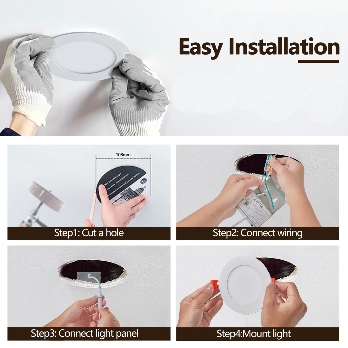 12-Pack 4.7 Inch Ultra-Thin LED Recessed Ceiling Light with Junction Box, 2700K-5000K Dimmable Color Changing Downlight, 9W 810LM, Easy Install, Ideal for Kitchen, Bedroom, Basement