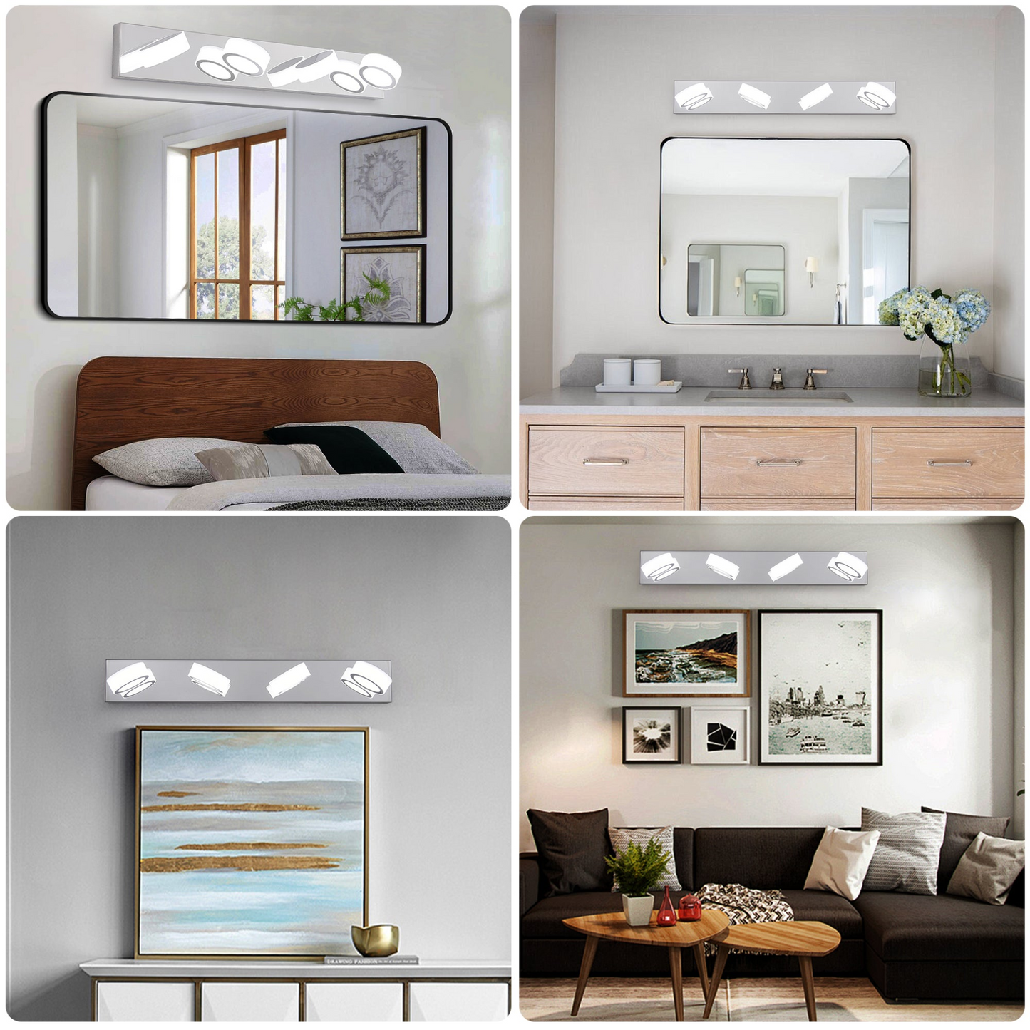 LED Modern Chrome 4-Light Vanity Lights Fixtures Over Mirror Bath Wall Lighting