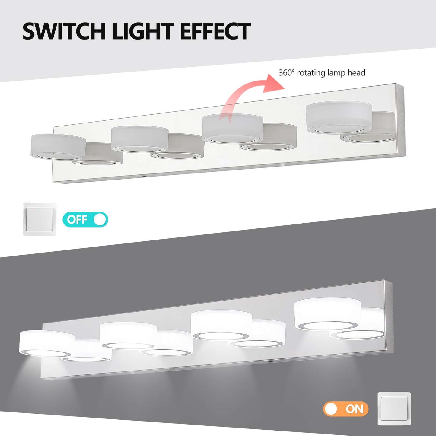 LED Modern Chrome 4-Light Vanity Lights Fixtures Over Mirror Bath Wall Lighting