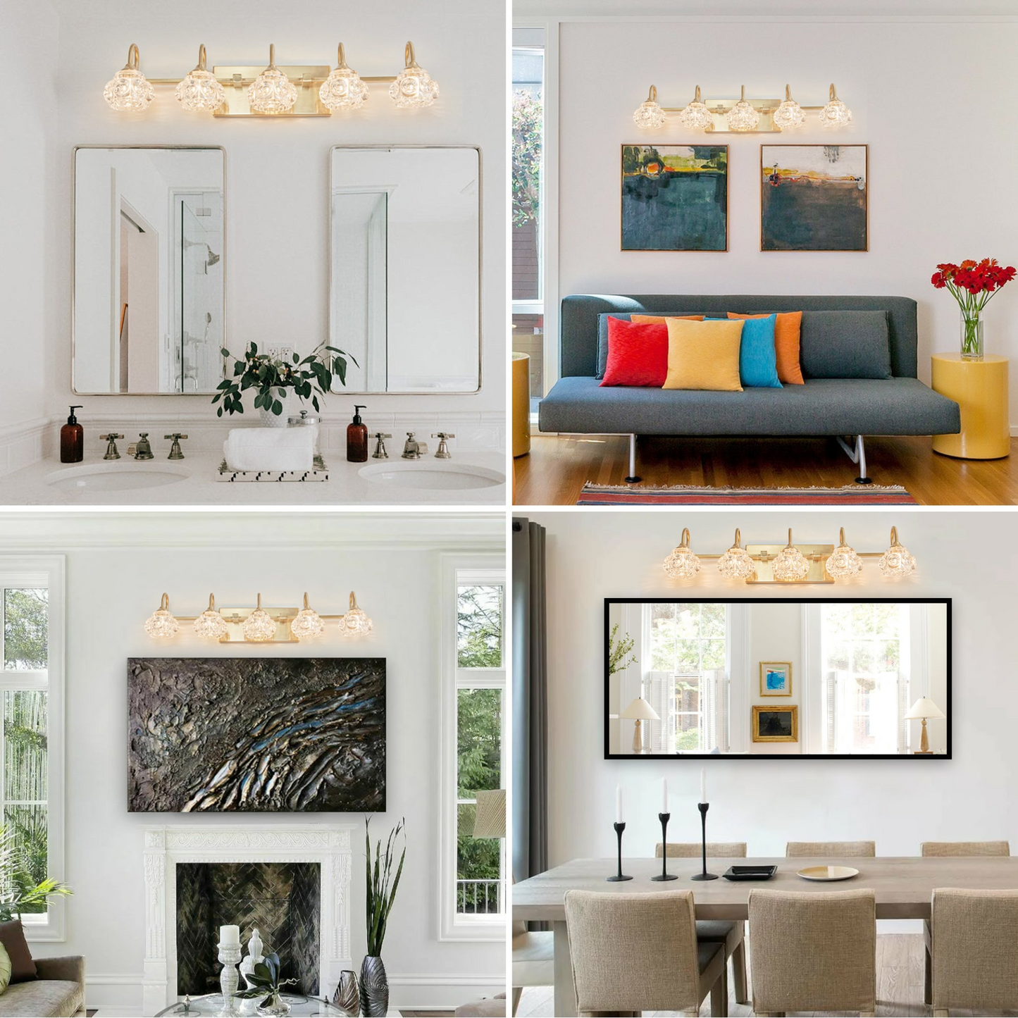 Modern Crystal Bathroom Vanity Light, 5-Light Golden Wall Sconce with Clear Glass Shade, Elegant Wall Mount Lighting for Bathroom, Powder Room, or Vanity Mirror (No Bulbs)