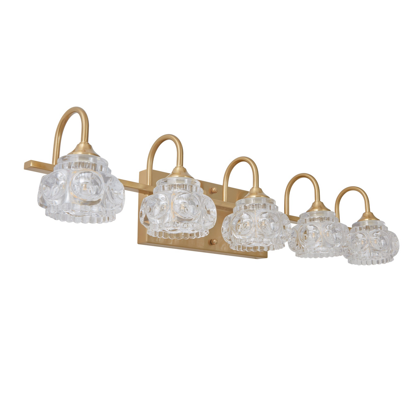 Modern Crystal Bathroom Vanity Light, 5-Light Golden Wall Sconce with Clear Glass Shade, Elegant Wall Mount Lighting for Bathroom, Powder Room, or Vanity Mirror (No Bulbs)