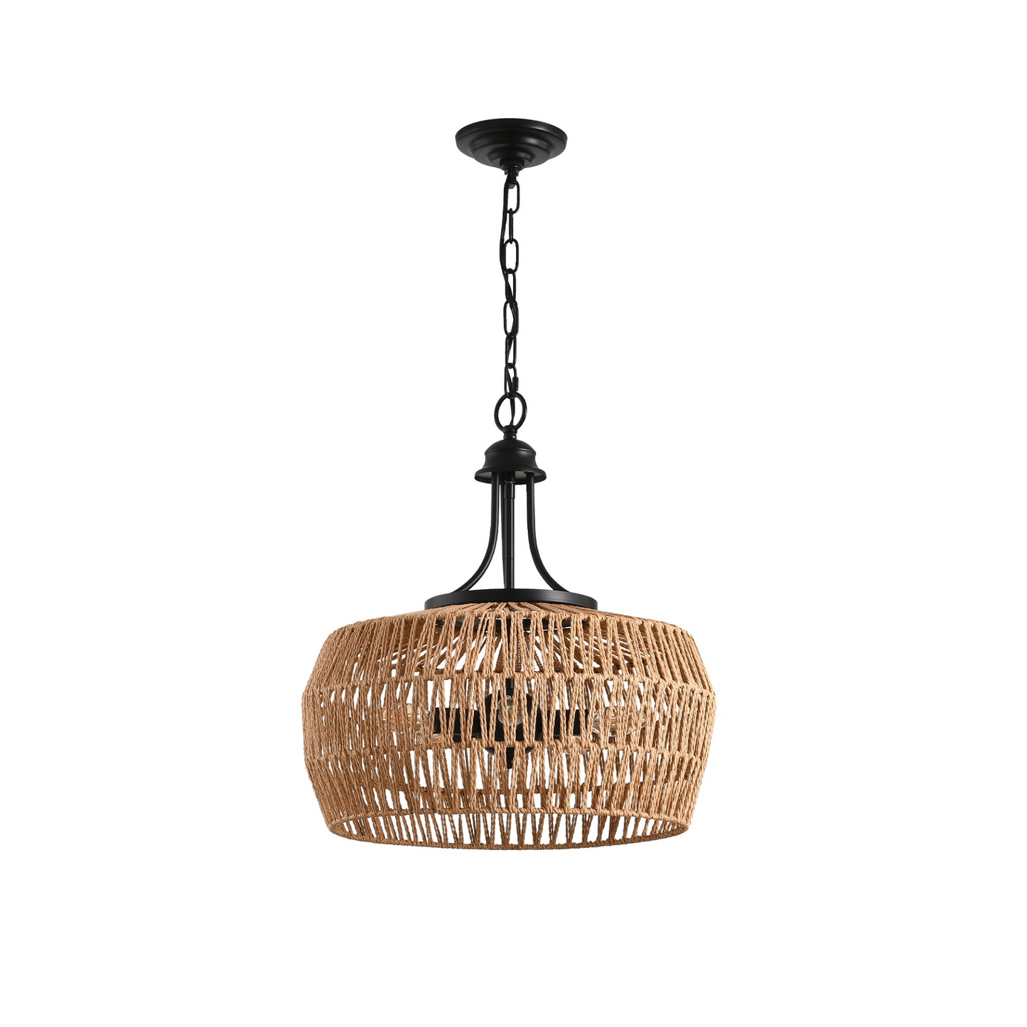 Boho Hemp Rope Pendant Light, Hand-Woven Jute Hanging Lamp with Adjustable Chain, Natural Rope Shade Ceiling Light Fixture for Kitchen Island, Dining Room, or Entryway (Bulb Not Included)