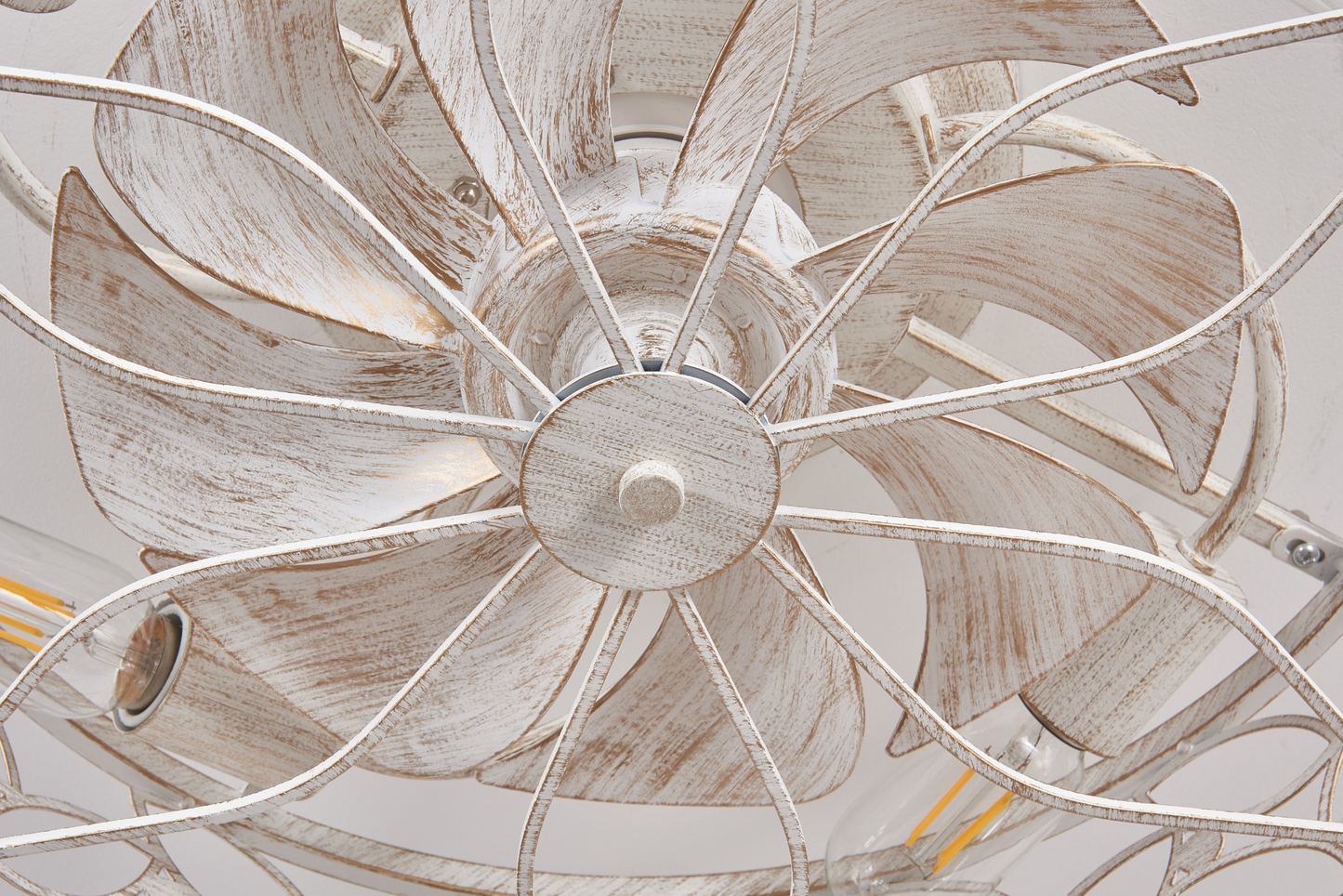 18.1-inch White Vintage Caged Ceiling Fan Light – Quiet Operation, Remote Control, Industrial Style for Living Room, Bedroom, and Kitchen (Bulb Not Included)