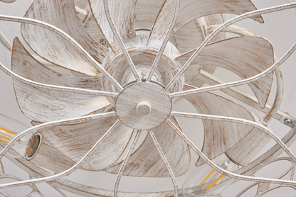 18.1-inch White Vintage Caged Ceiling Fan Light – Quiet Operation, Remote Control, Industrial Style for Living Room, Bedroom, and Kitchen (Bulb Not Included)