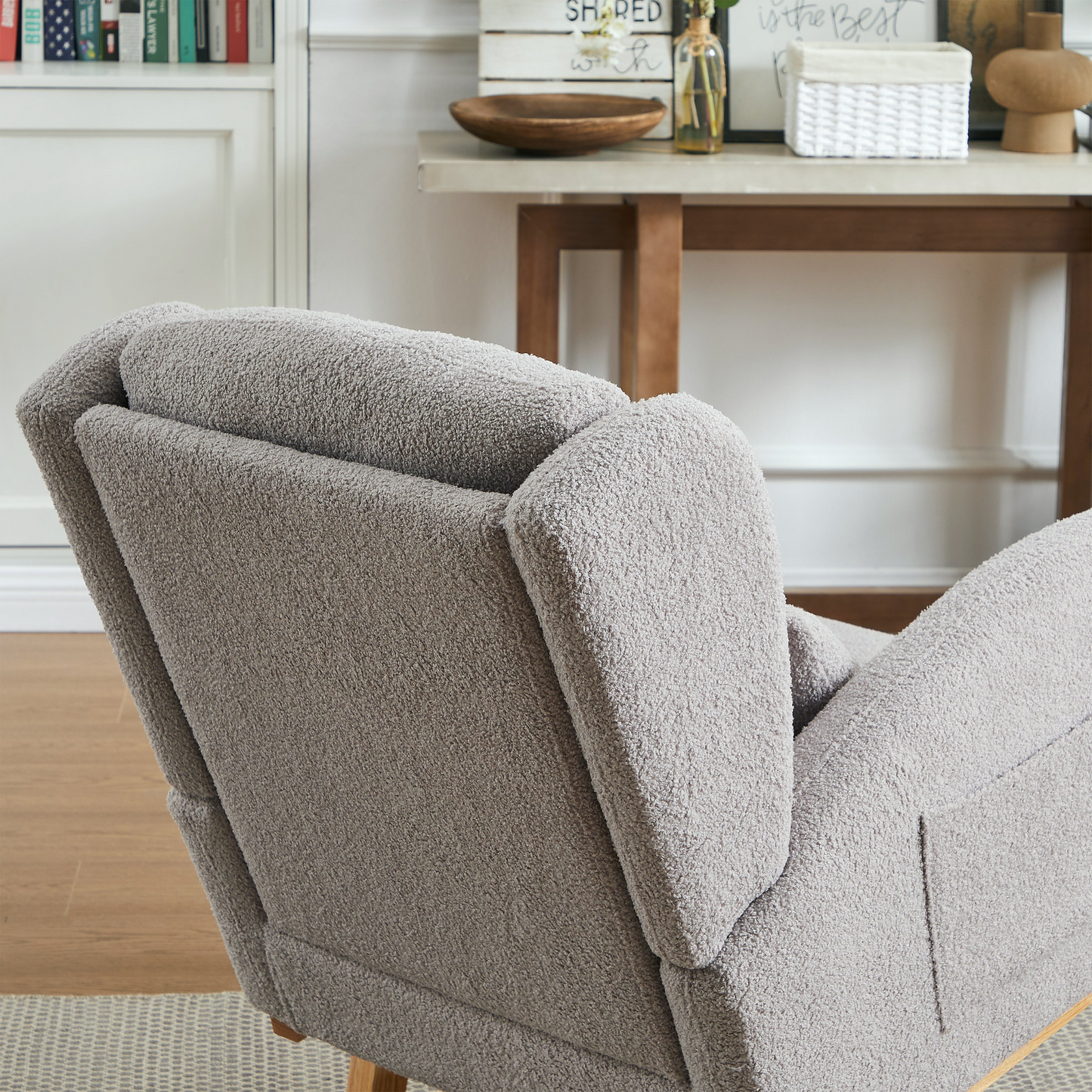 27.2"W Modern Accent High Backrest Living Room Lounge Arm Rocking Chair, Two Side Pocket