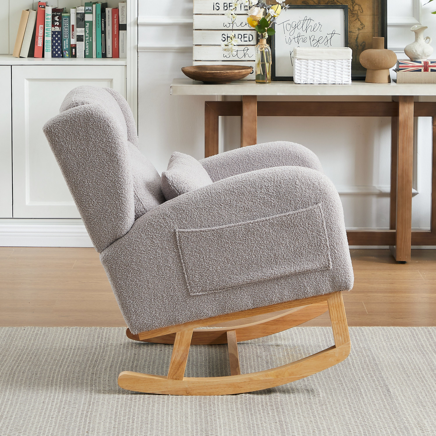 27.2"W Modern Accent High Backrest Living Room Lounge Arm Rocking Chair, Two Side Pocket