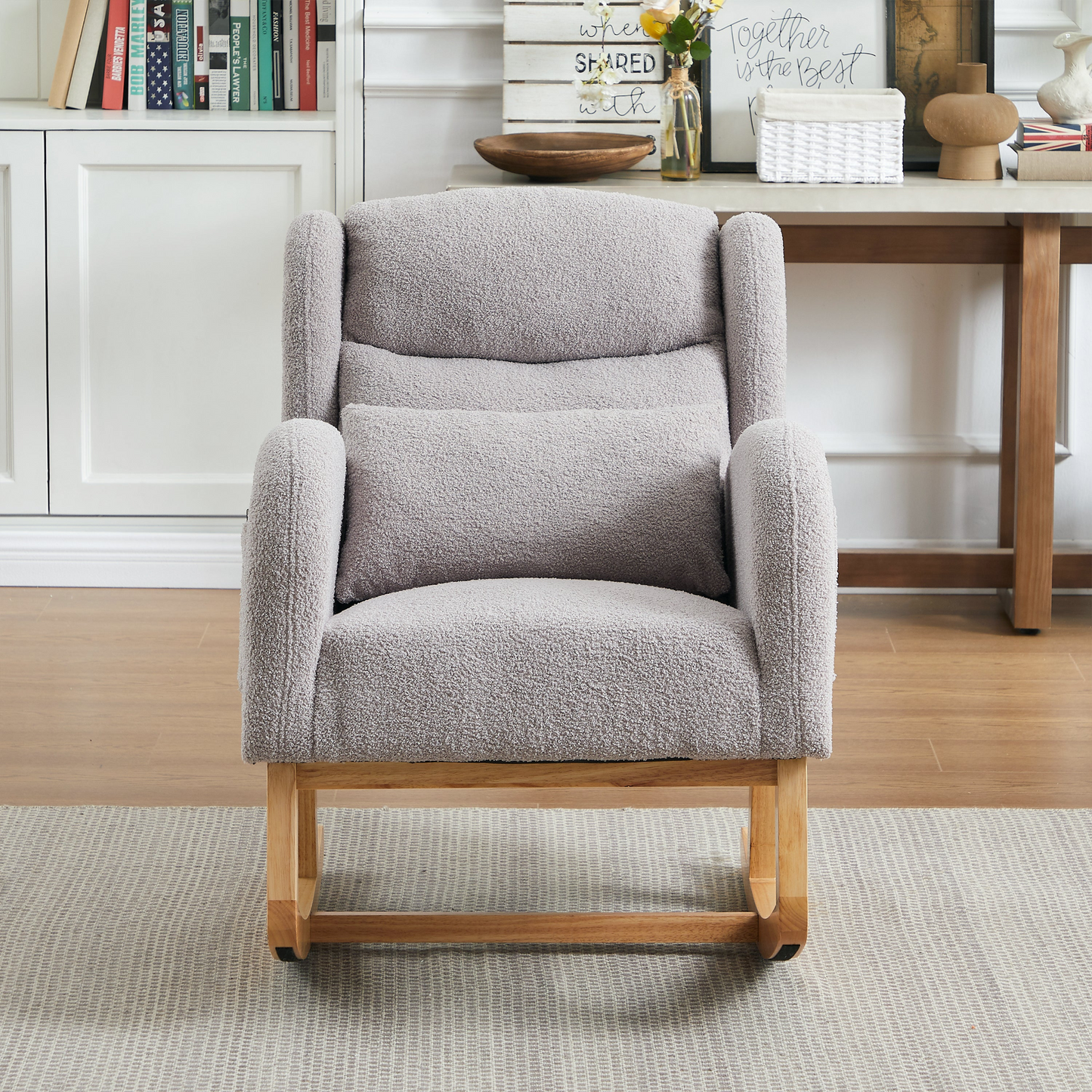 27.2"W Modern Accent High Backrest Living Room Lounge Arm Rocking Chair, Two Side Pocket