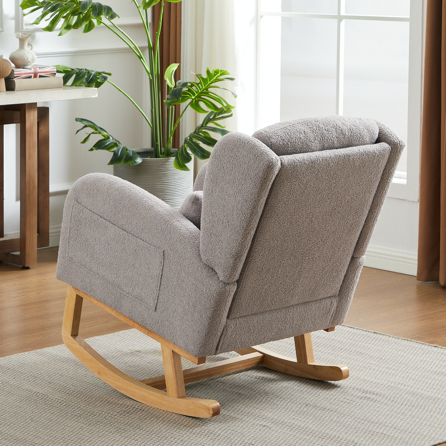 27.2"W Modern Accent High Backrest Living Room Lounge Arm Rocking Chair, Two Side Pocket