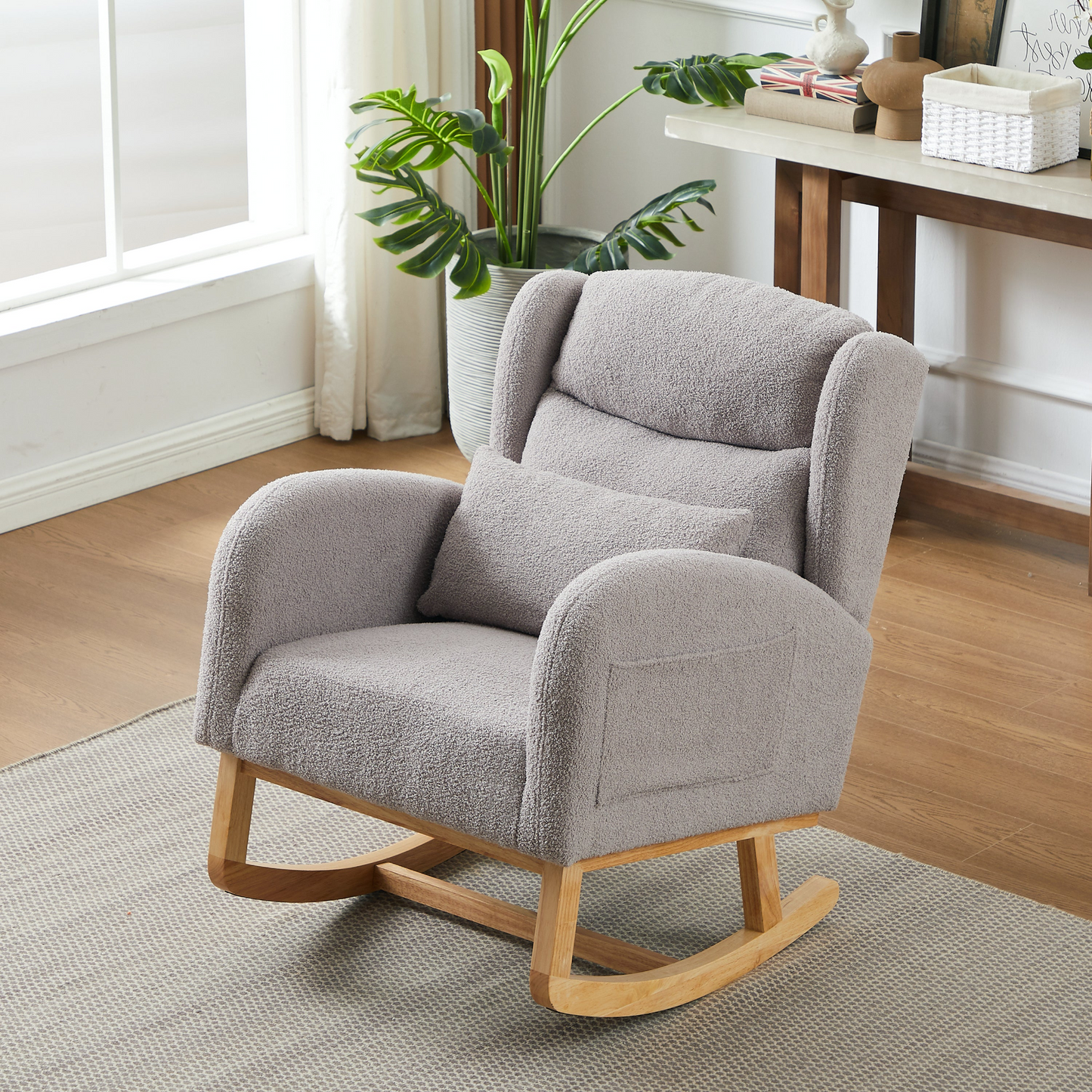 27.2"W Modern Accent High Backrest Living Room Lounge Arm Rocking Chair, Two Side Pocket
