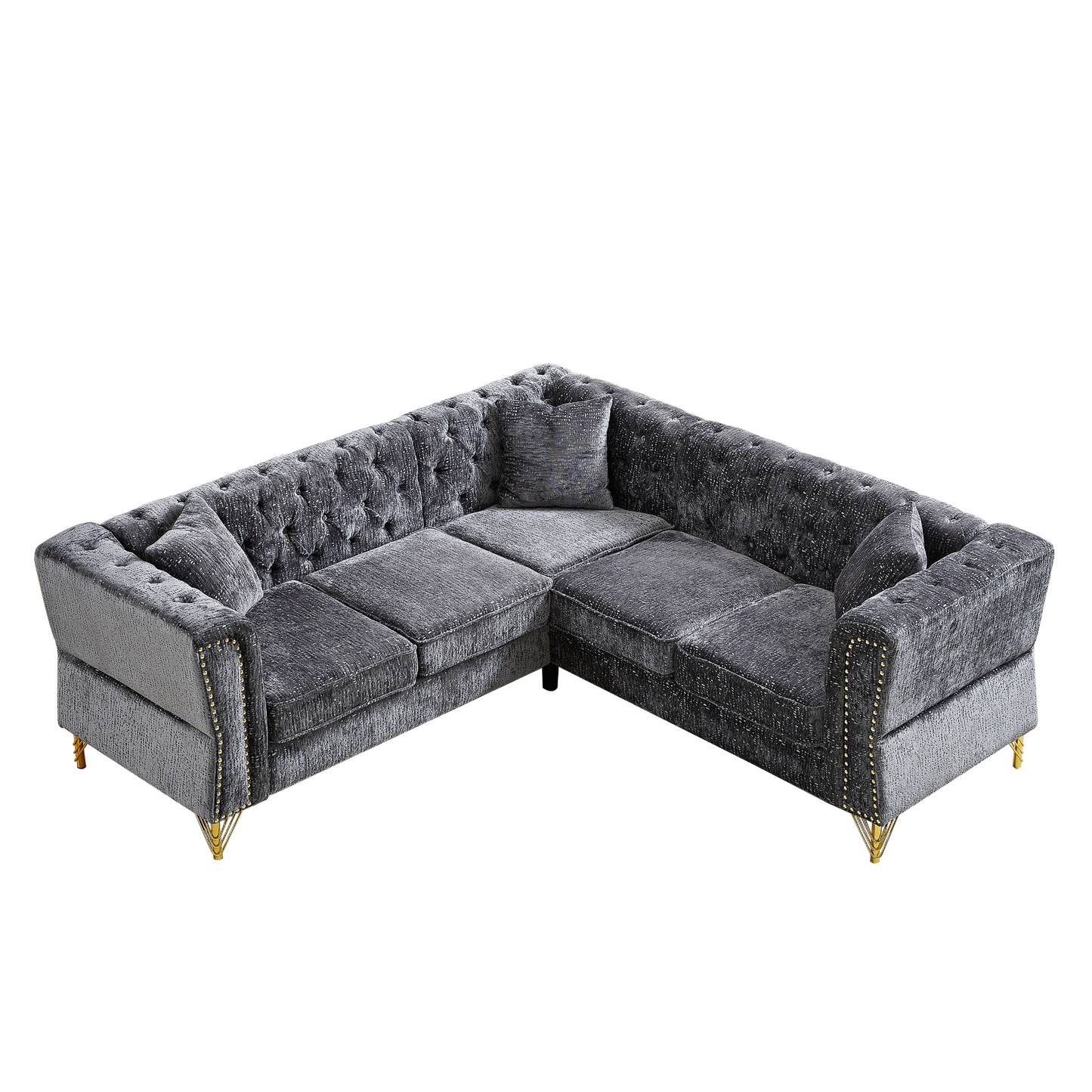 81.5-Inch Chenille Corner Sofa , L-Shaped Sectional Couch, 5-Seater Corner Sofas with 3 Cushions for Living Room, Bedroom, Apartment, Office