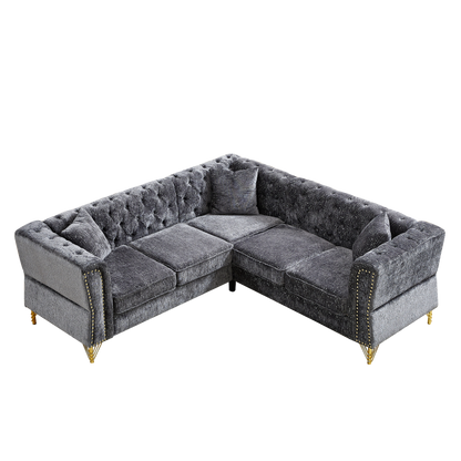 81.5-Inch Chenille Corner Sofa , L-Shaped Sectional Couch, 5-Seater Corner Sofas with 3 Cushions for Living Room, Bedroom, Apartment, Office