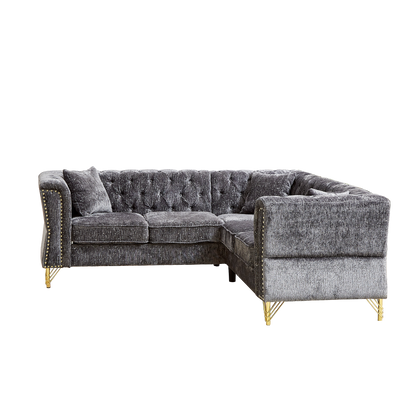 81.5-Inch Chenille Corner Sofa , L-Shaped Sectional Couch, 5-Seater Corner Sofas with 3 Cushions for Living Room, Bedroom, Apartment, Office