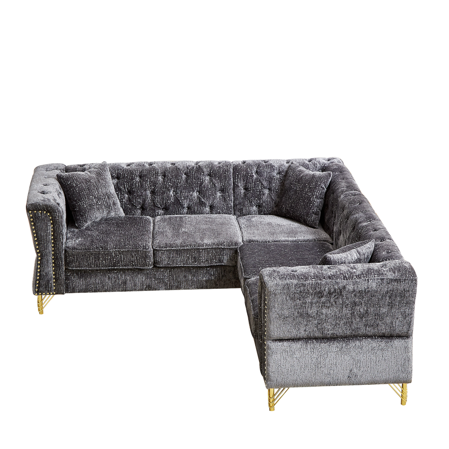 81.5-Inch Chenille Corner Sofa , L-Shaped Sectional Couch, 5-Seater Corner Sofas with 3 Cushions for Living Room, Bedroom, Apartment, Office