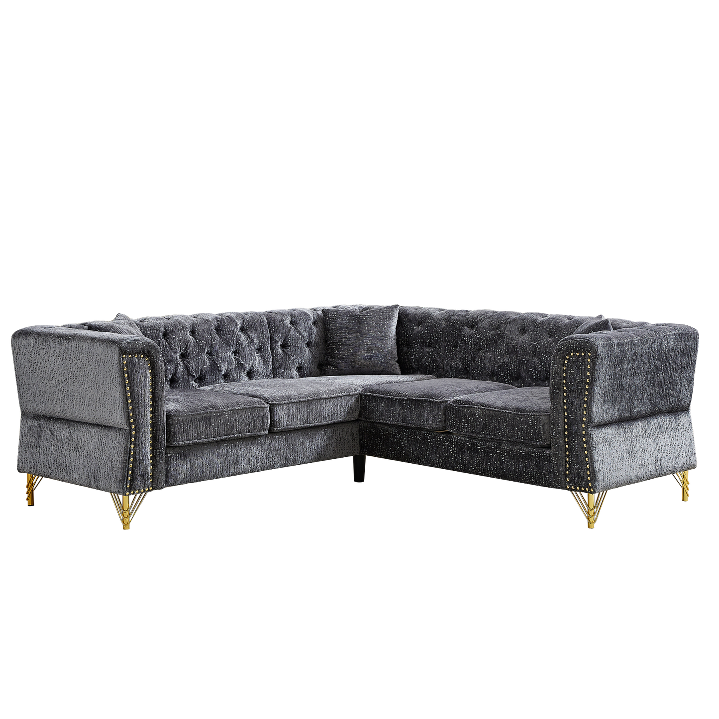 81.5-Inch Chenille Corner Sofa , L-Shaped Sectional Couch, 5-Seater Corner Sofas with 3 Cushions for Living Room, Bedroom, Apartment, Office