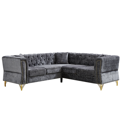 81.5-Inch Chenille Corner Sofa , L-Shaped Sectional Couch, 5-Seater Corner Sofas with 3 Cushions for Living Room, Bedroom, Apartment, Office