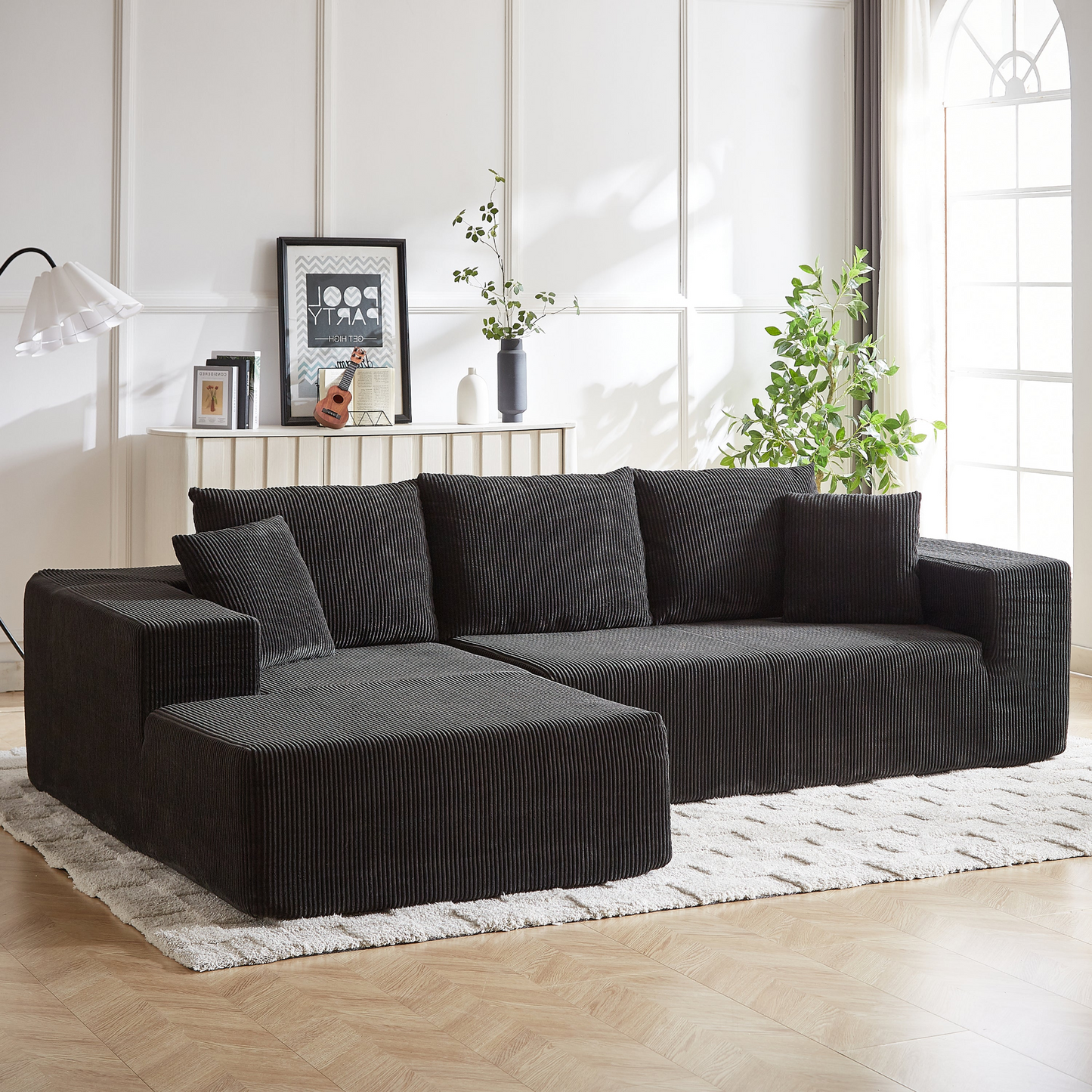 Modern Corduroy Upholstered Sectional Sofa Couch Set,Modular 108" L Shaped Sectional Living Room Sofa Set With 5 Pillows,Free Combination Sofa Couch for Living Room,Bedroom(Left Chaise)