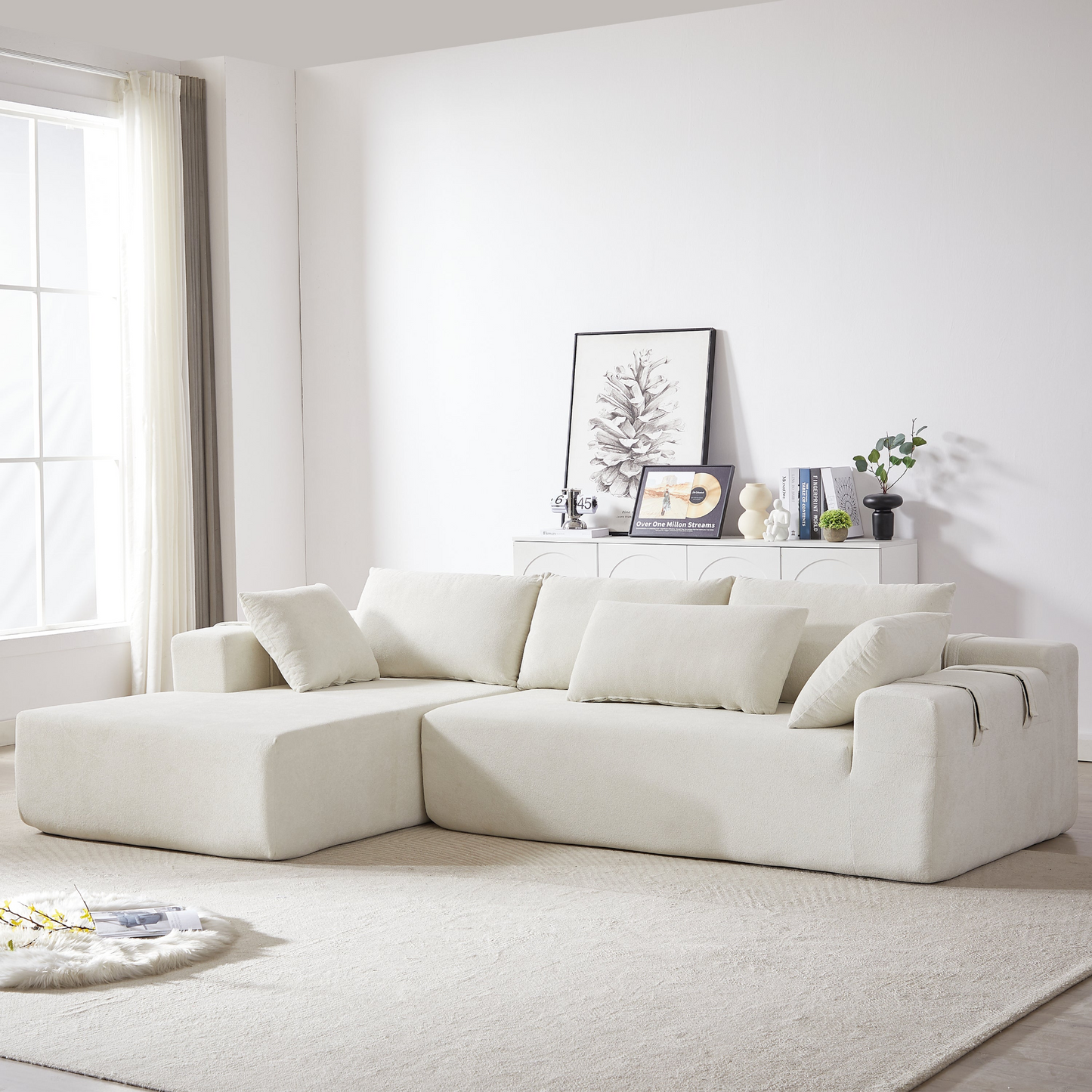 Modern Chenille Upholstered Sectional Sofa Couch Set,Modular 108" L Shaped Sectional Living Room Sofa Set With 6 Pillows,Free Combination Sofa Couch for Living Room,Bedroom(Left Chaise)