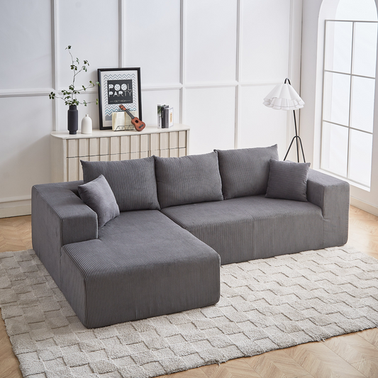 Modern Corduroy Upholstered Sectional Sofa Couch Set,Modular 108" L Shaped Sectional Living Room Sofa Set With 5 Pillows,Free Combination Sofa Couch for Living Room,Bedroom(Left Chaise)
