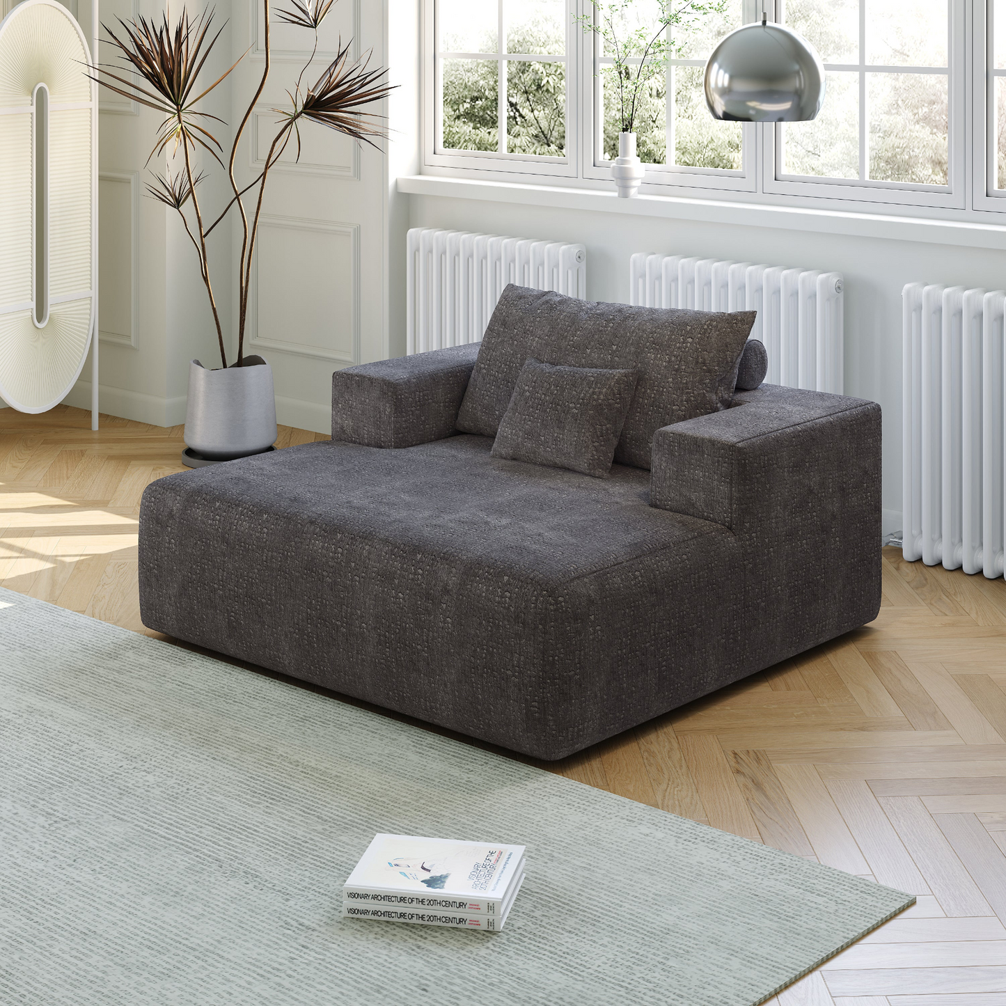55-inch Chenille Sponge Sofa Lounge Chair,No Assembly Required,Fluffy Modern Sleeper Chair for Indoor Living Room Bedroom