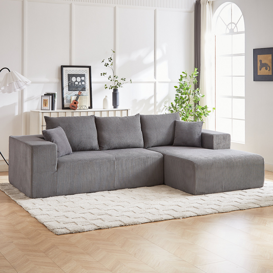 Modern Corduroy Upholstered Sectional Sofa Couch Set,Modular 108" L Shaped Sectional Living Room Sofa Set With 5 Pillows,Free Combination Sofa Couch for Living Room,Bedroom(Right Chaise)