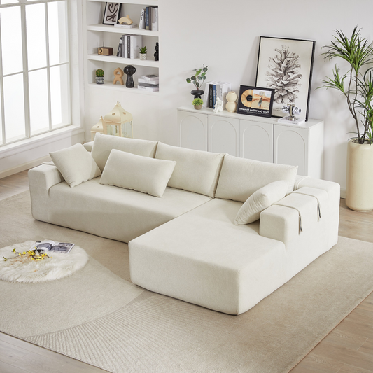 Modern Chenille Upholstered Sectional Sofa Couch Set,Modular 108" L Shaped Sectional Living Room Sofa Set With 6 Pillows,Free Combination Sofa Couch for Living Room,Bedroom(Right Chaise)