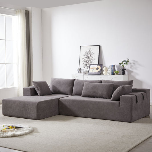 Modern Chenille Upholstered Sectional Sofa Couch Set,Modular 108" L Shaped Sectional Living Room Sofa Set With 6 Pillows,Free Combination Sofa Couch for Living Room,Bedroom(Left Chaise)