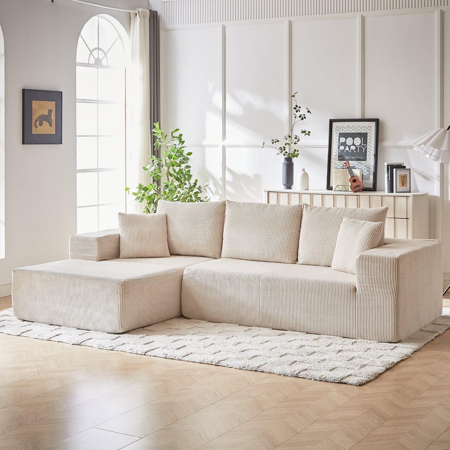 Modern Corduroy Upholstered Sectional Sofa Couch Set,Modular 108" L Shaped Sectional Living Room Sofa Set With 5 Pillows,Free Combination Sofa Couch for Living Room,Bedroom(Left Chaise)