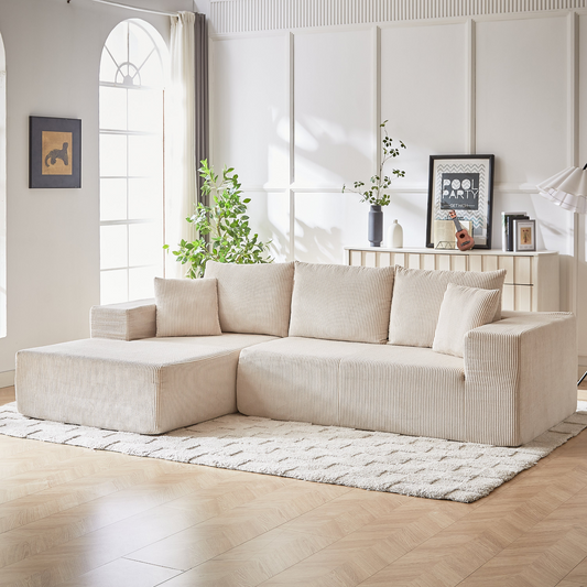 Modern Corduroy Upholstered Sectional Sofa Couch Set,Modular 108" L Shaped Sectional Living Room Sofa Set With 5 Pillows,Free Combination Sofa Couch for Living Room,Bedroom(Left Chaise)