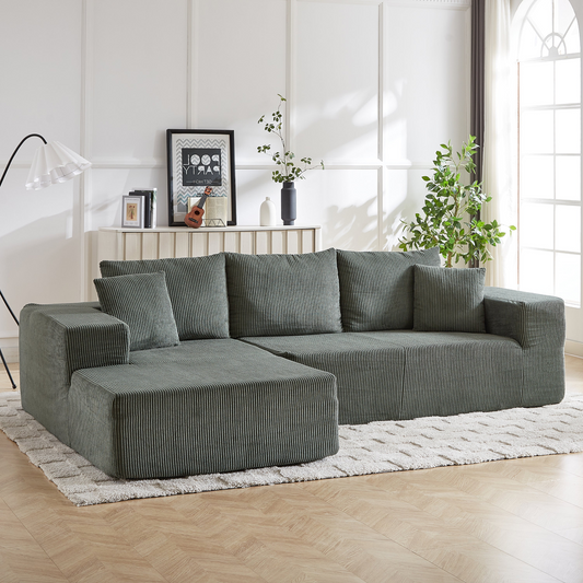 Modern Corduroy Upholstered Sectional Sofa Couch Set,Modular 108" L Shaped Sectional Living Room Sofa Set With 5 Pillows,Free Combination Sofa Couch for Living Room,Bedroom(Left Chaise)