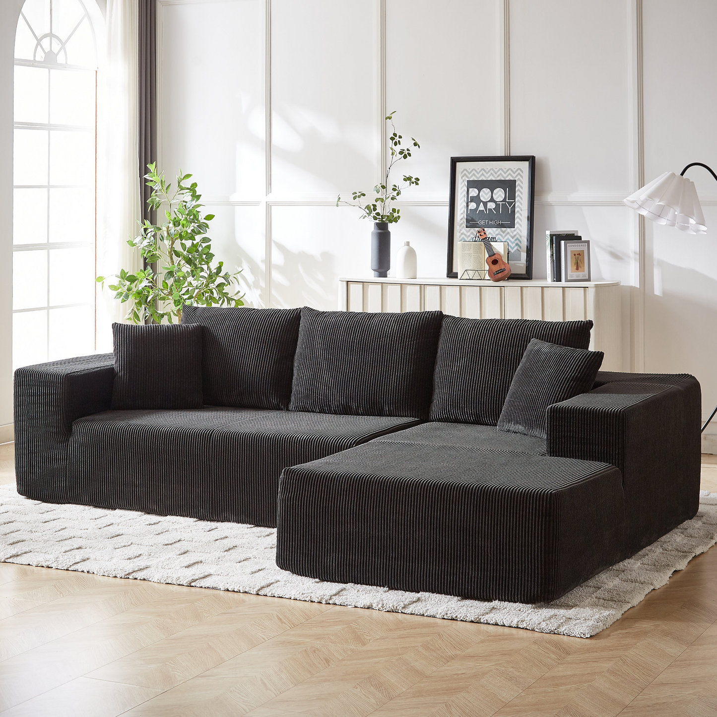 Modern Corduroy Upholstered Sectional Sofa Couch Set,Modular 108" L Shaped Sectional Living Room Sofa Set With 5 Pillows,Free Combination Sofa Couch for Living Room,Bedroom(Right Chaise)