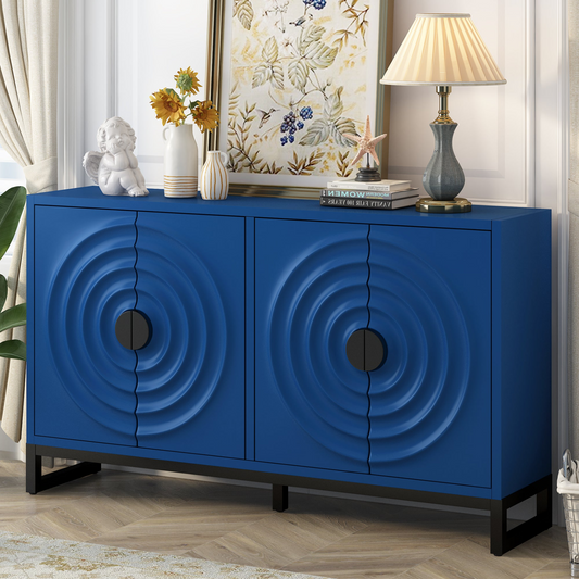 Storage Cabinet Sideboard Wooden Cabinet with Stunning Water Wave Door Design, Rubberwood Veneer and Adjustable Shelves,Suitable for Living Rooms, Entrance and Study Rooms