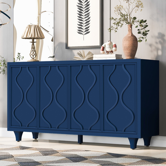Stylish Storage Cabinet Sideboard Wooden Cabinet with Embossed Curved Doors,Suitable for Living Rooms, Entrance and Study Rooms