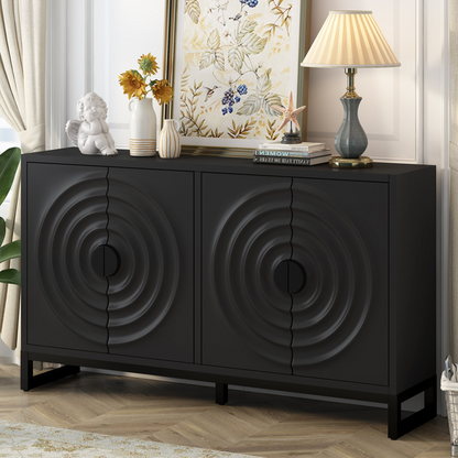 Storage Cabinet Sideboard Wooden Cabinet with Stunning Water Wave Door Design, Rubberwood Veneer and Adjustable Shelves,Suitable for Living Rooms, Entrance and Study Rooms