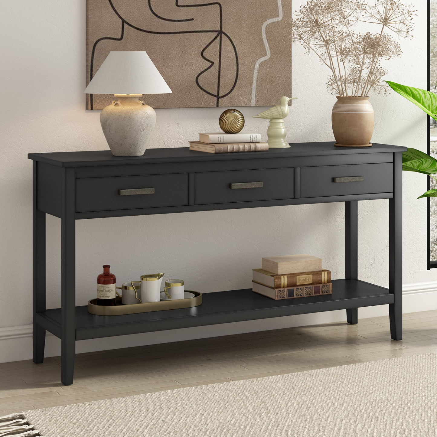 Contemporary 3-Drawer Console Table with 1 Shelf, Entrance Table for Entryway, Hallway, Living Room, Foyer, Corridor