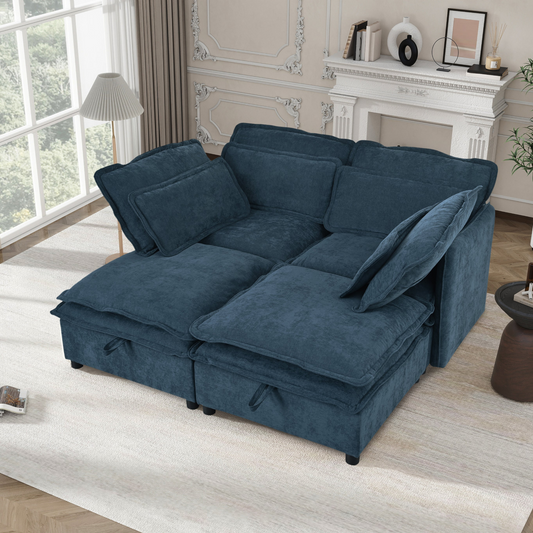 Double-Layer Cushion Modular Sofa, Freely Combinable, 4-Seater with Storage Function, Includes 4 Soft Cushions, Perfect for Living Rooms, Offices, and Apartments