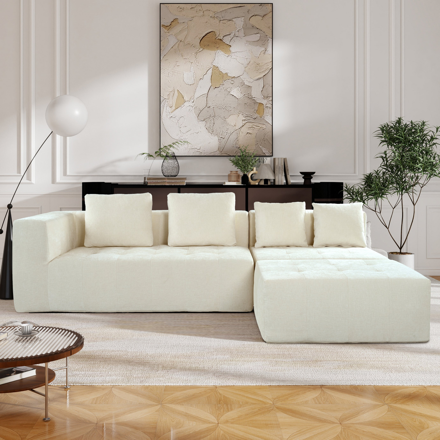 Modern Large Removable Modular Sofa, 3-Piece Set with Free Combination, Includes 4 Cushions, Ideal for Living Room, Bedroom, Apartment
