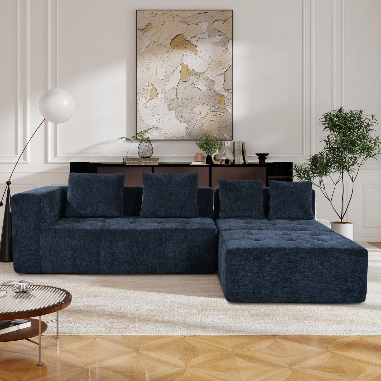 Modern Large Removable Modular Sofa, 3-Piece Set with Free Combination, Includes 4 Cushions, Ideal for Living Room, Bedroom, Apartment