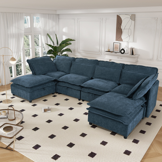 Double-Layer Cushion Modern Large U-Shaped Modular Sofa, Freely Combinable 6-Seater with Storage Function, Convertible to Sofa Bed, Perfect for Living Rooms, Offices, and Apartments