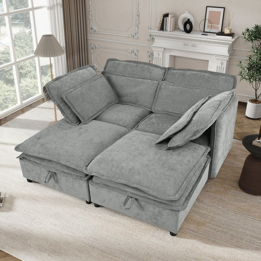Double-Layer Cushion Modular Sofa, Freely Combinable, 4-Seater with Storage Function, Includes 4 Soft Cushions, Perfect for Living Rooms, Offices, and Apartments