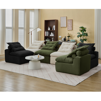 Modular Sofa,No Armrests,At will DIY,Corduroy ,Neck Pillow-Back Lounge Sofa Chair,Reading Nook, or Apartment Living, Lumbar Pillow,6 Seats,Upholstered,Beige,Green ,Black