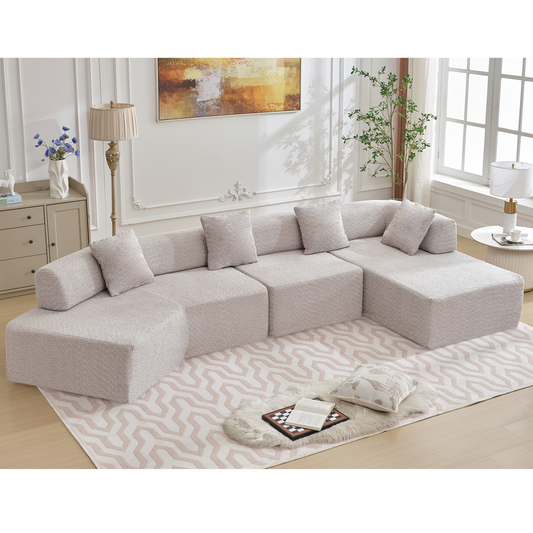 Modern Minimalist 140" L-Shape Couch ,No Assembly Required,Boucle,Modular Sofa ,Couch with Chaise,Free Combination Foam-Filled Sofa, 4 Seats, Gray