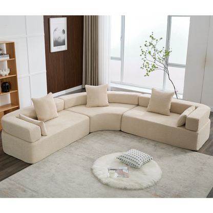 Oversized Combination Sofa,Curved Sofa,Upholstered 4 Seater Couch for Living Room,  Modern Modular 3 Piece Free Combination, Semicircular Modular  Sofa ,  Boucle, Khaki