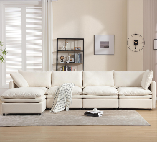 Modern U-shaped Sectional Sofa ,5-seat  Sofa ,Sleeper Sofa Couch with Chaise Lounge for Living Room,Apartment,Upholstered,Polyester,New upgrade,Beige
