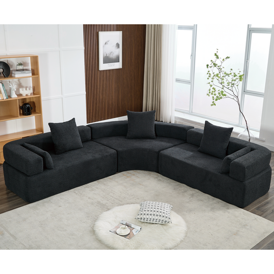 Oversized Combination Sofa,Curved Sofa,Upholstered 4 Seater Couch for Living Room,  Modern Modular 3 Piece Free Combination, Semicircular Modular  Sofa ,  Boucle, Black