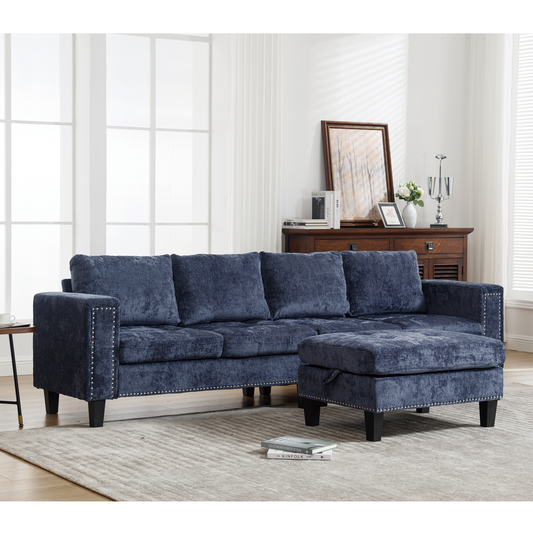 5 Seat Modular Sofa,with Storage Ottoman, Convertible Sectional Sofa, L Shaped Couch ,  Reversible Chaise ,Riveted sofa,Chenille, Blue