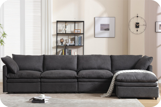 Modern U-shaped Sectional Sofa ,5-seat  Sofa ,Sleeper Sofa Couch with Chaise Lounge for Living Room,Apartment,Upholstered,Polyester,New upgrade,Dark Gray
