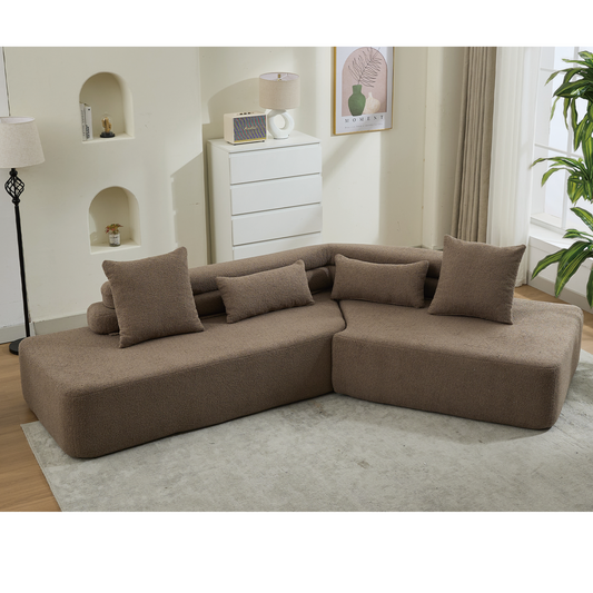 128"Minimalist Cloud Sectional Couch ,Modern Couches ,4-Seater ,No Assembly,Two modular sofa,Boucle Teddy Fabric, upholstered , anti-wrinkle fabric,Brown